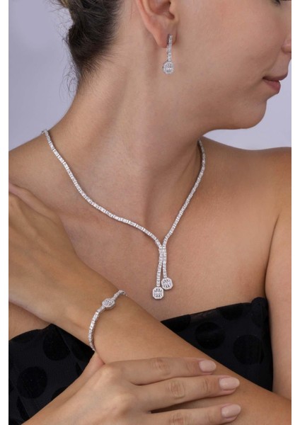 Su Yolu Süzme Baget Taşlı 925 Ayar Gümüş Düğün Seti fiyatları