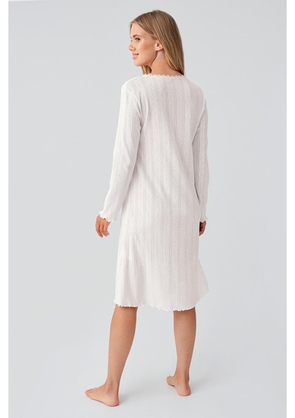 Uzun Kollu Düğmeli Ajurlu Esnek Pamuklu Kısa Gecelik 18107 modelleri