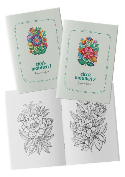 Çiçek Motifleri Boyama Kitabı 2'li Set