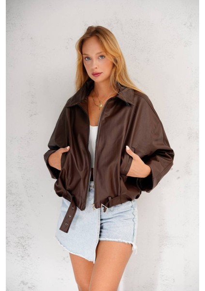 Kemer Detaylı Oversize Deri Ceket - Sezonun Ikonu fiyatları