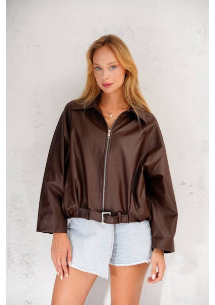 Kemer Detaylı Oversize Deri Ceket - Sezonun Ikonu fırsatları
