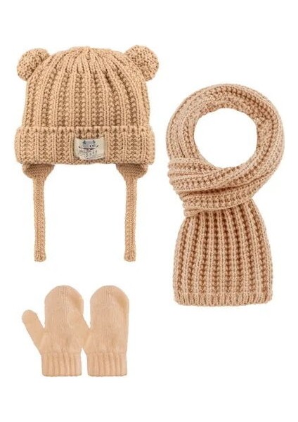 2516004 Erkek Cocuk 1-4 Yaş Atkı-Bere-Eldiven 3'lü Set