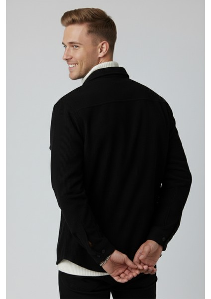 Siyah Cepli Likralı Kadife Kumaş Rahat Kesim Erkek Gömlek – Yumuşak Dokulu, Şık Tasarım Gömlek 2600759 fırsatları