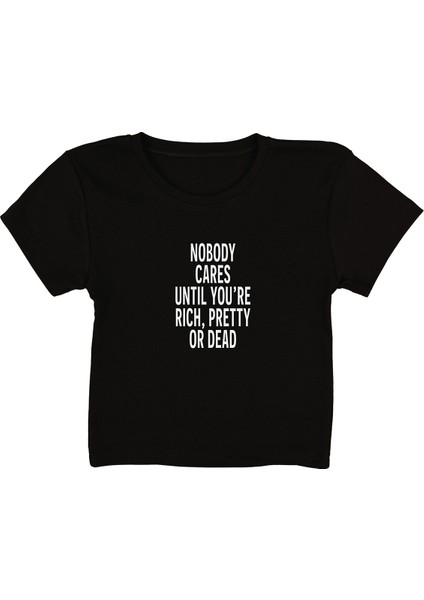 Slow Baskılı Siyah Crop Top