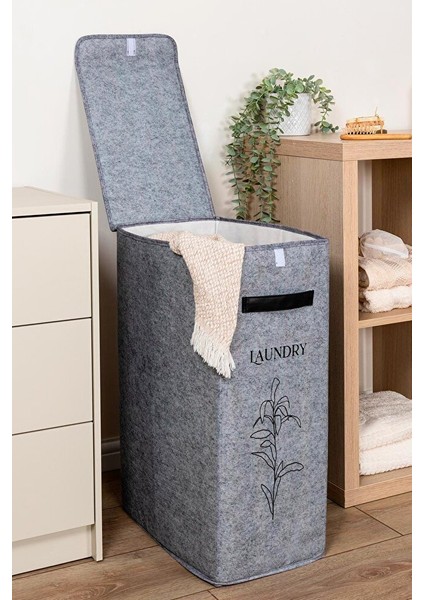 Derili Kapaklı Çamaşır Sepeti Kompakt -Katlanabilir Dayanıklı 25X40X60 cm fiyatları