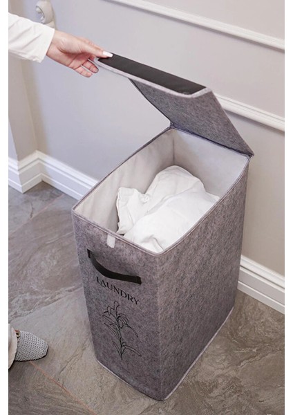 Derili Kapaklı Çamaşır Sepeti Kompakt -Katlanabilir Dayanıklı 25X40X60 cm fırsatları