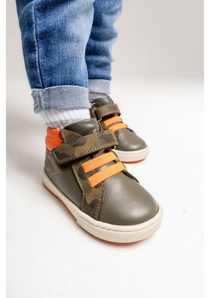 Erkek Çocuk Haki Hakiki Deri Anatomik Günlük Bot