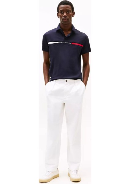 Erkek Regular Fit Göğsü Şeritli ve Yazı Nakışlı Polo Yaka T-Shirt - Lacivert fiyatları