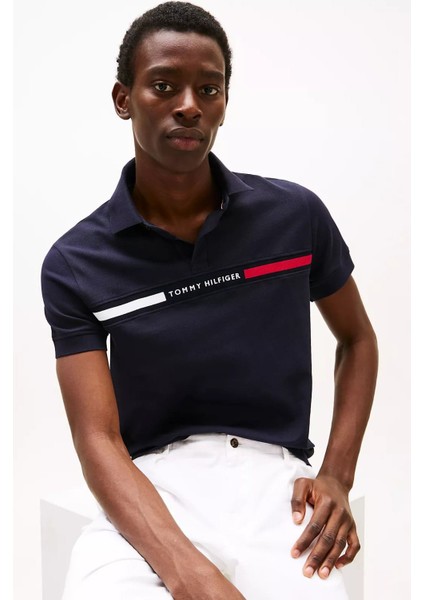 Erkek Regular Fit Göğsü Şeritli ve Yazı Nakışlı Polo Yaka T-Shirt - Lacivert fırsatları