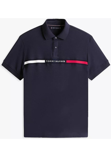 Erkek Regular Fit Göğsü Şeritli ve Yazı Nakışlı Polo Yaka T-Shirt - Lacivert indirimleri
