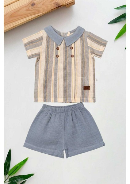 Erkek Bebek/çocuk Yakalı 2li Takım Ham Keten Yazlık Kumaş Alt Üst 3-6-9-12-19-24AYLIK fiyatları