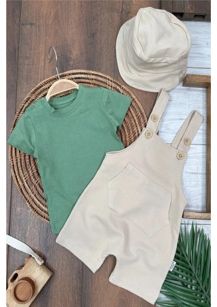 Salopet Safari Şapkalı Badili Rahat Beden Yazlık 3lü Erkek Bebek Takım/tulum modelleri