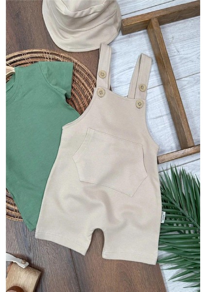 Salopet Safari Şapkalı Badili Rahat Beden Yazlık 3lü Erkek Bebek Takım/tulum indirimleri