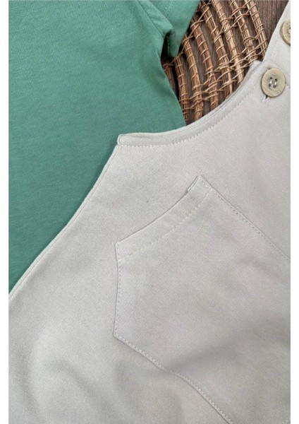 Salopet Safari Şapkalı Badili Rahat Beden Yazlık 3lü Erkek Bebek Takım/tulum