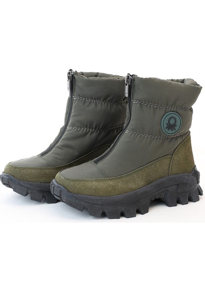 Unisex Fermuarlı Kapitone Kalın Tabanlı Kar Botu - Haki