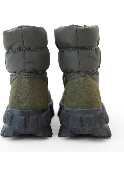 Unisex Fermuarlı Kapitone Kalın Tabanlı Kar Botu - Haki fırsatları