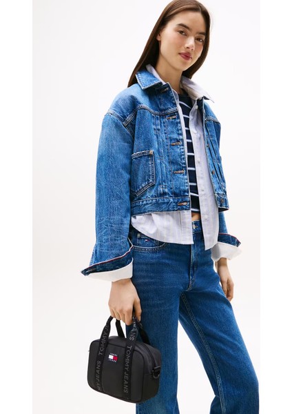 Kadın Yazılı Askılı Çapraz El Çantası - Siyah indirimleri