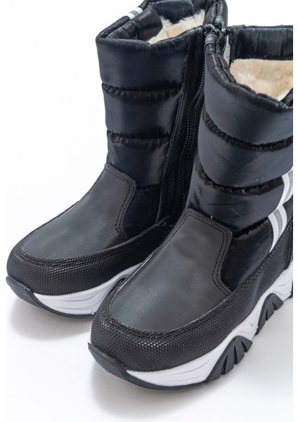 Erkek Çocuk Siyah Suni Deri Suya Dayanıklı Kürklü Günlük Bot