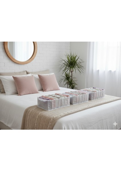 3'lü Organizer L Akordiyon L Boy 8 Bölmeli Çok Amaçlı Dolap Içi ve Çekmece Içi Düzenleyici Cepli