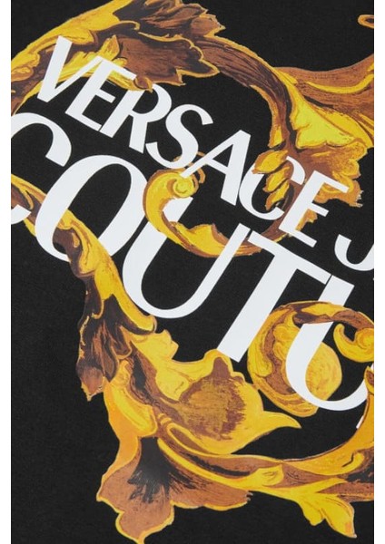 Kadın Regular Fit Barok Desenli Yazı Logolu T-Shirt - Siyah/altın Sarısı fırsatları