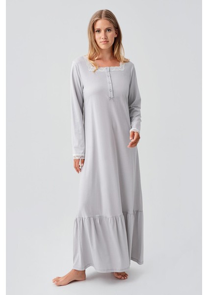 Uzun Kollu Düğmeli Dantelli Esnek Pamuklu Gecelik 18100 fiyatları