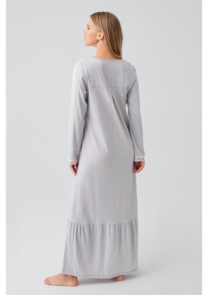 Uzun Kollu Düğmeli Dantelli Esnek Pamuklu Gecelik 18100 modelleri