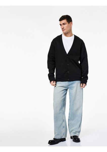 Regular Fit Uzun Kollu V Yaka Pamuklu Düğmeli Sweatshirt fiyatları