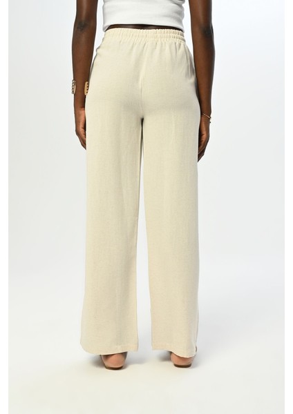 Kadın Beli Lastikli Bol Paça Nakışlı ve Inci Işlemeli Pantolon indirimleri