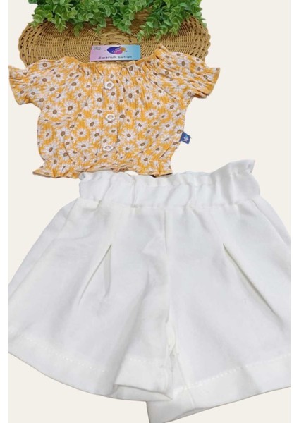Kız Çocuk Yazlık Interlok Fitilli Kumaş Çiçek Baskılı Keten Şortlu Alt Üst 2li Takım Ince fiyatları