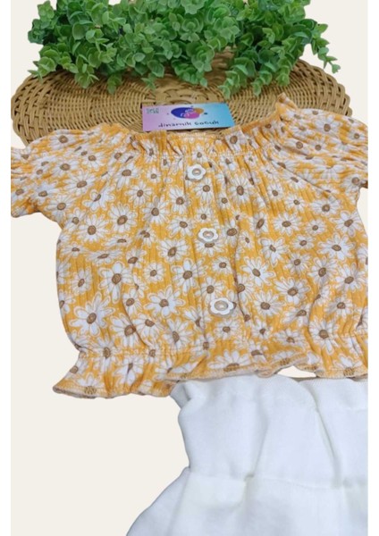 Kız Çocuk Yazlık Interlok Fitilli Kumaş Çiçek Baskılı Keten Şortlu Alt Üst 2li Takım Ince modelleri