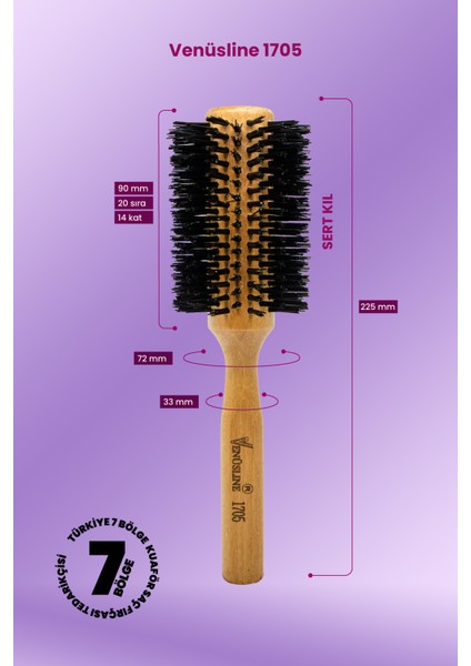 Venüsline Professional 1705 – Uzun Saçlara Özel Sert Kıllı Fön Fırçası - Kalın Sap modelleri