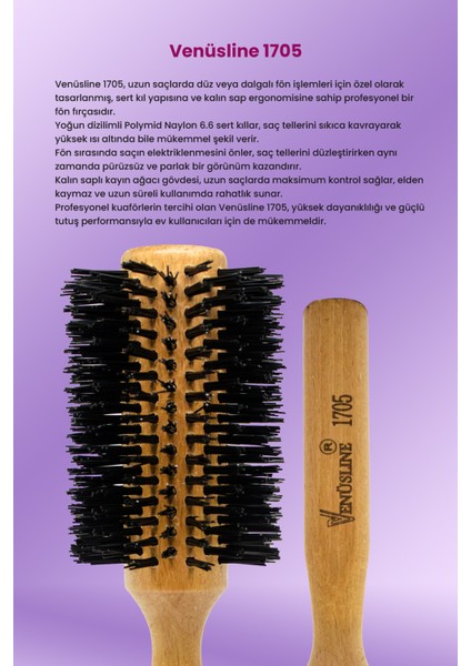 Venüsline Professional 1705 – Uzun Saçlara Özel Sert Kıllı Fön Fırçası - Kalın Sap fırsatları