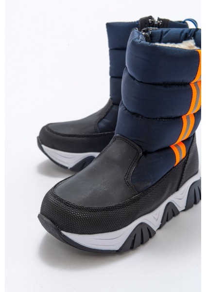 Erkek Çocuk Lacivert Suni Deri Suya Dayanıklı Kürklü Günlük Bot