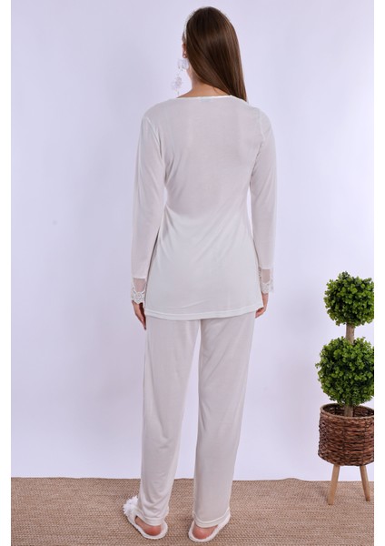 Ekru Hamile Lohusa Pijama Takımı modelleri