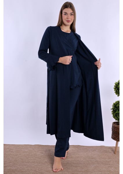 Lacivert Sabahlıklı Hamile Lohusa Pijama Takımı