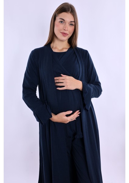 Lacivert Sabahlıklı Hamile Lohusa Pijama Takımı fiyatları