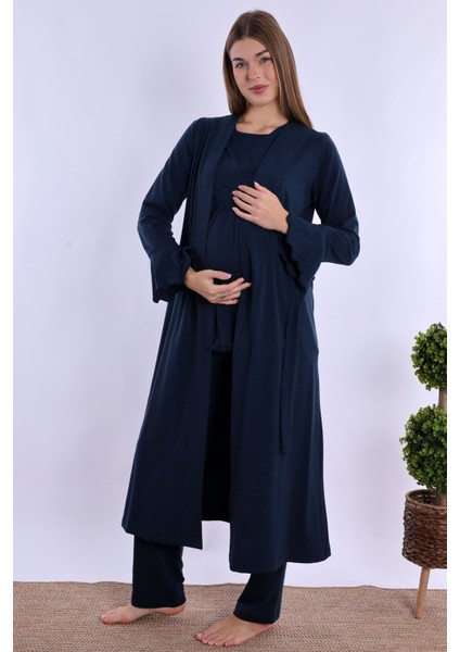 Lacivert Sabahlıklı Hamile Lohusa Pijama Takımı modelleri