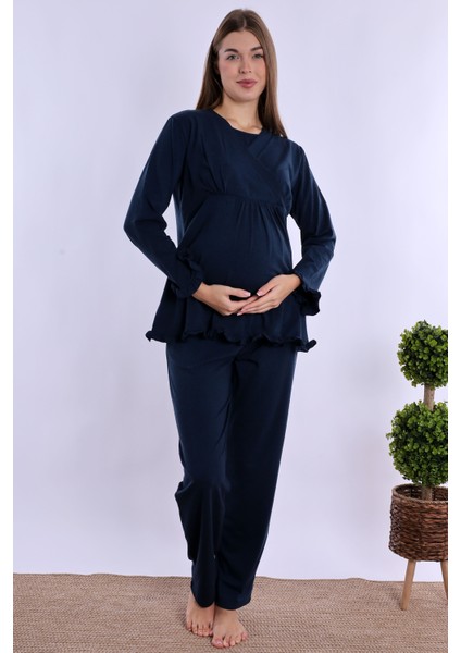Lacivert Sabahlıklı Hamile Lohusa Pijama Takımı indirimleri
