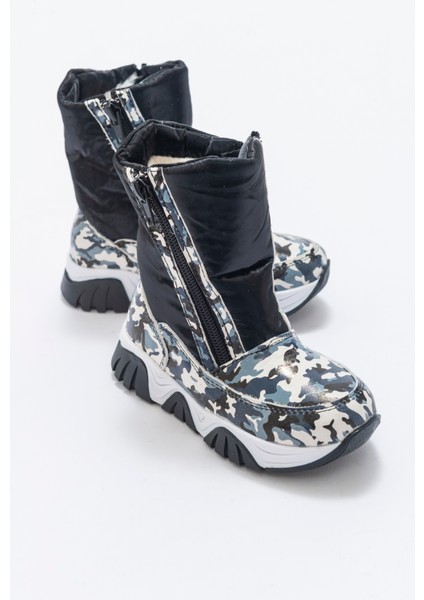 Erkek Çocuk Siyah Hakiki Deri Suya Dayanıklı Kürklü Günlük Bot