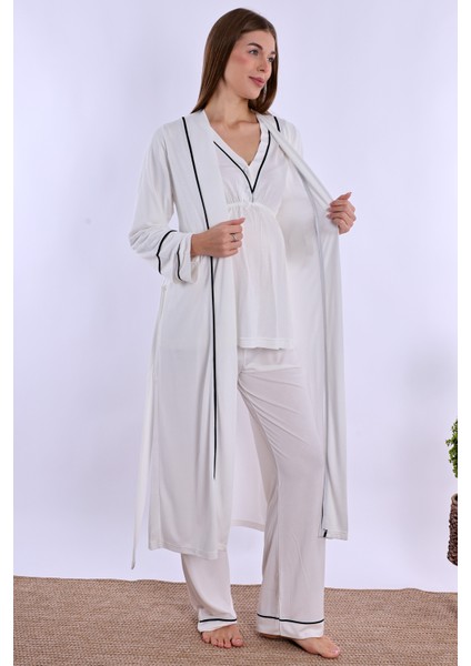 Ekru Sabahlıklı Hamile Lohusa Pijama Takımı indirimleri