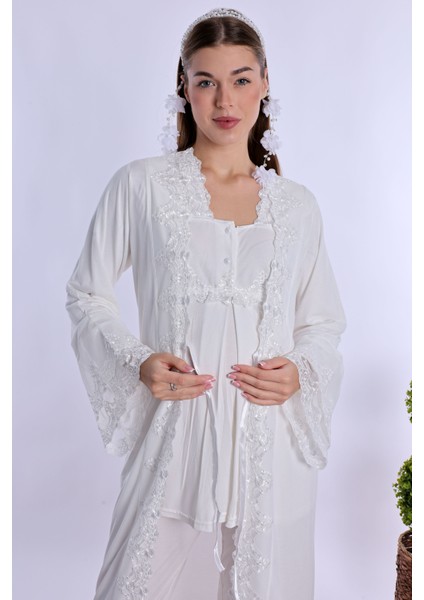 Ekru Sabahlıklı Hamile Lohusa Pijama Takımı fiyatları