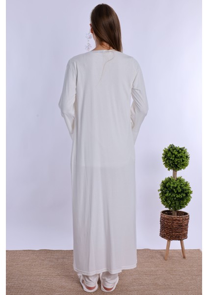 Ekru Sabahlıklı Hamile Lohusa Pijama Takımı modelleri