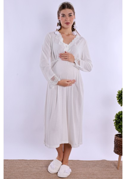 Pudra/ekru Sabahlıklı Hamile Lohusa Pijama Takımı fırsatları