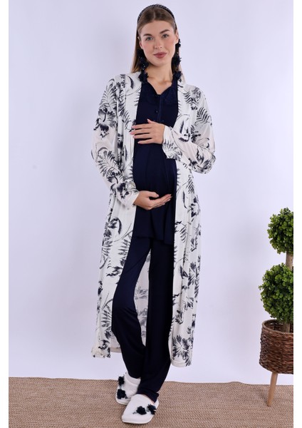 Lacivert Sabahlıklı Hamile Lohusa Pijama Takımı fiyatları