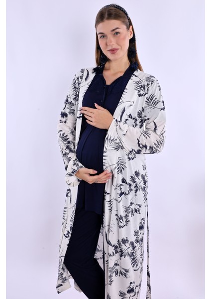 Lacivert Sabahlıklı Hamile Lohusa Pijama Takımı
