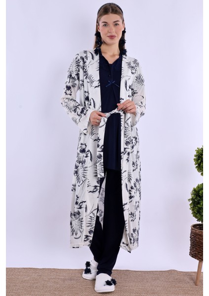 Lacivert Sabahlıklı Hamile Lohusa Pijama Takımı