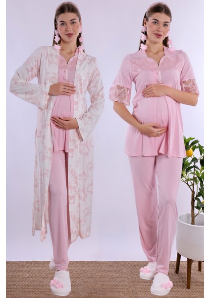 Pembe Sabahlıklı Hamile Lohusa Pijama Takımı