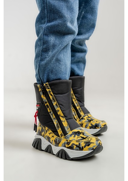 Erkek Çocuk Sarı Hakiki Deri Suya Dayanıklı Kürklü Günlük Bot