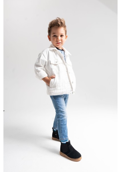 Erkek Çocuk Siyah Hakiki Deri Suya Dayanıklı Günlük Bot