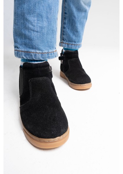 Erkek Çocuk Siyah Hakiki Deri Suya Dayanıklı Günlük Bot